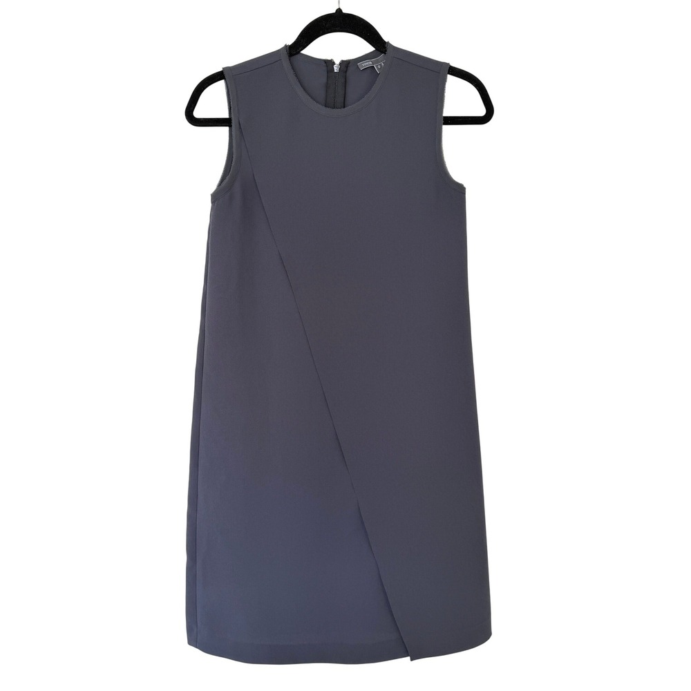 Vince Charcoal Grey Asymmetric Overlay Sleeveless Shift Dress V2420-50451 Size 0